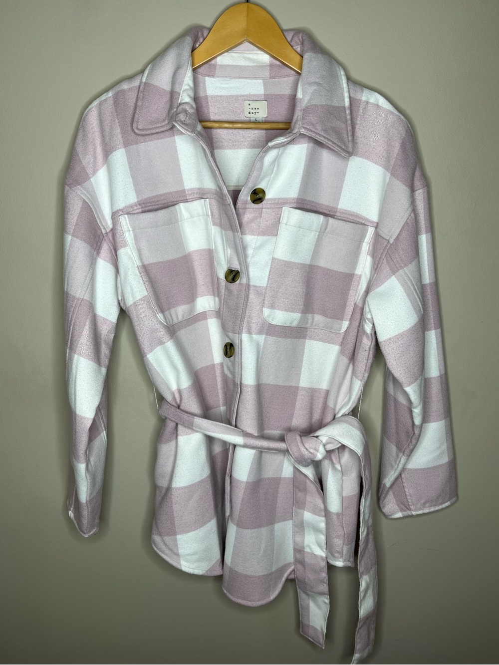 Women's Pink/Purple & White Plaid Belted Shacket